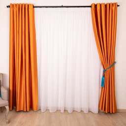 Set 2 draperii opace, Hiko Blackout, dimout orange usor lucios, cu prindere inele plastic