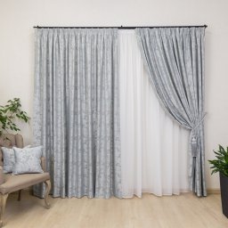 Set 2 draperii Hiko Imperial Garden gri, cu rejansa Premium, creion 6,5cm