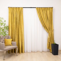 Set 2 draperii catifea imprimata, Hiko Comfy Cloud mustar/auriu, cu rejansa