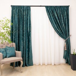 Set 2 draperii catifea imprimata, Hiko Comfy Cloud verde, cu rejansa