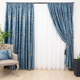 Set 2 draperii catifea imprimata, Hiko Comfy Cloud Blue, cu rejansa