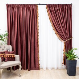 Draperie Hiko Comfy Lux catifea rosie marsala, cu banda ciucuri din vascoza, cu rejansa, 1 bucata