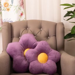 Set 2 perne decorative, Hiko Flower Mama&fiica din catifea lavanda si galbena. diametru 42cm si 35cm