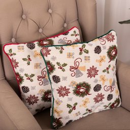 Set 2 perne decorative cu motive Craciun, din tesatura plina cu fata detasabila, Hiko Christmas, cu vipusca din catifea rosie si verde