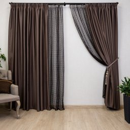 Set 4 piese Hiko maro, doua draperii Blackout, dimout usor lucios si doua perdele PLASA, cu rejansa