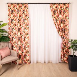 Set 3 piese Hiko Fantasy, 2 draperii orange Blumen si o perdea Ana voal, cu rejansa