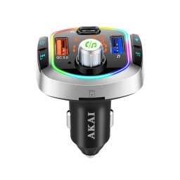 Modulator FM AKAI FMT-63BT, 87,5-108 MHz, Bluetooth, cititor USB, micro SD Card, iluminare LED