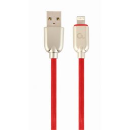 CABLU alimentare si date GEMBIRD, pt. smartphone, USB 2.0 (T) la Lightning (T), 1m, premium, cablu din cauciuc, rosu, conectori argintii, CC-USB2R-AMLM-1M-R