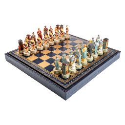 Set sah cu piese tematice Grecii si Romanii cu tabla si cutie imitatie piele