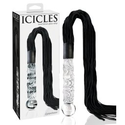 Icicles No. 38 - dildou din sticlă transparentă și bici din piele - negru