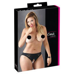 Cottelli Plus Size - chiloți din dantelă, deschiși (negru) - 4XL