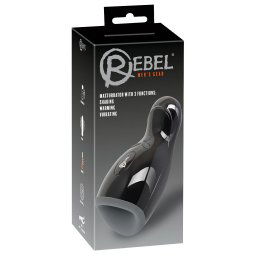 Rebel - masturbator încălzitor, vibratoare, mișcare sus-jos (negru)