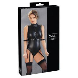 Cottelli Bondage - body fără mâneci lucios cu cătușe (negru) - XL