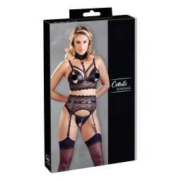 Cottelli Bondage - set lenjerie dantelă cu cătușe - negru - M