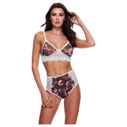 Baci - set sutien dantelat cu imprimeu floral, talie înaltă