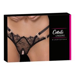 Cottelli - tanga de lux, deschisă, cu inel (negru)