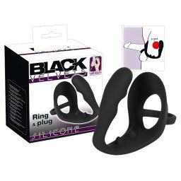 Black Velvet - Dildo anal cu inele pentru penis și testicule (negru)