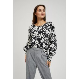 Marisse Floral Print Shirt With Puffed Sleeves, Black