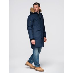Ombre Alaskan men's winter jacket with detachable fur from the hood - navy blue