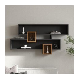 Etajeră de perete KAREN 120x72,2 cm antracit/maro