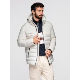 Ombre Men's winter jacket with detachable hood - cream