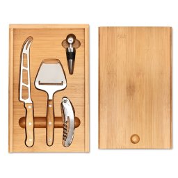 Set de vin si branzeturi, bambus, otel inoxidabil, Everestus, AV8, lemn