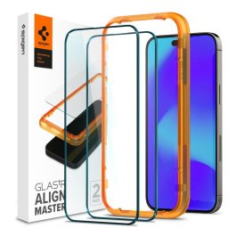 Folie Protectie Ecran Spigen Align Master pentru Apple iPhone 14 Pro, Sticla securizata, Full Face, Full Glue, Set 2 bucati, Neagra AGL05216