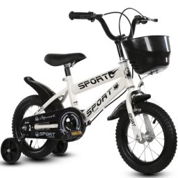 Bicicleta pentru copii cu roti ajutatoare si frane, 14 inch, Alb