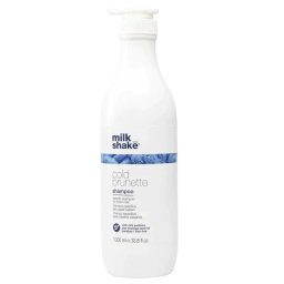 Sampon nuantator pentru neutralizarea tonurilor portocalii aramii ale parului saten brunet, Milk Shake Cold Brunette, 1000 ml
