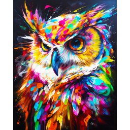 Set goblen cu diamante, cu sasiu, Bufnita in culori, 40x50 cm