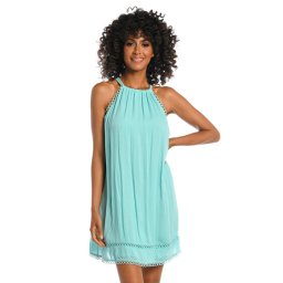 La Blanca Illusion Covers High Neck Dress Ice Blue