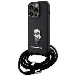Husa Karl Lagerfeld Crossbody Saffiano Monogram Metal Pin Karl & Choupette Case for iPhone 15 Pro - Black