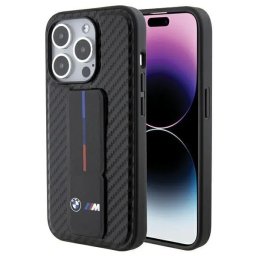 Husa Grip Stand Smooth & Carbon pentru iPhone 15 Pro - neagră