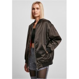 Women's Oversized Satin Bomber Jacket Black