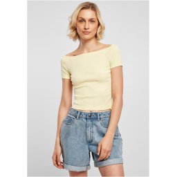 Women's loose shoulder t-shirt in soft yellow color