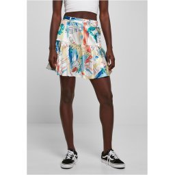 Women's satin mini skirt AOP soft yellow holiday