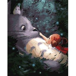 Set pictura pe numere, cu sasiu, Fetita si Totoro, 40x50 cm
