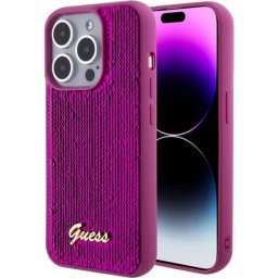 Husa Guess Sequin Script Logo pentru iPhone 15 Pro Magenta
