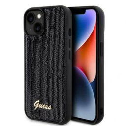 Husa Guess Sequin Script Logo pentru iPhone 15 Plus Negru