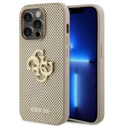 Husa Guess Perforated 4G Glitter Metal Logo pentru iPhone 15 Pro Auriu