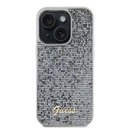 Husa Guess Square Mirror Script Logo pentru iPhone 15 Argintiu