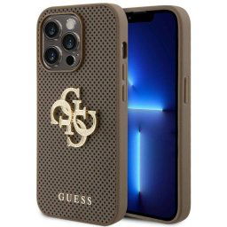 Husa Guess Perforated 4G Glitter Metal Logo pentru iPhone 15 Pro Taupe