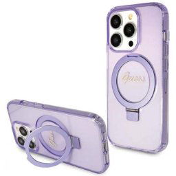 Husa Guess Ring Stand Glitter MagSafe pentru iPhone 15 Pro Max Mov