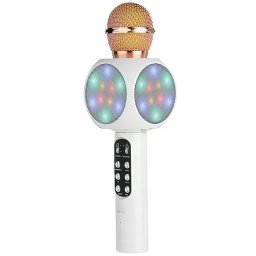 Microfon karaoke copii Pro 9, Radio FM, Bluetooth, Lumini RGB, Boxa Bluetooth, White