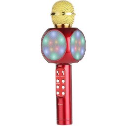 Microfon karaoke copii Pro 9, Radio FM, Bluetooth, Lumini RGB, Boxa Bluetooth, Red