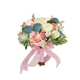 Buchet mireasa mica/ domnisoara de onoare/ pentru aruncat, model cu flori de matase alb-roz - FEIS312023
