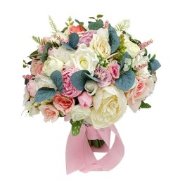 Buchet mireasa/nasa, model deosebit cu flori de matase, alb-roz - FEIS312022
