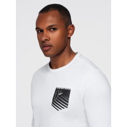 Ombre Longsleeve męski z printem w kształcie kieszonki - biały