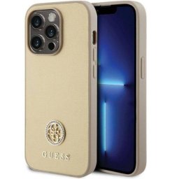 Husa Guess 4G Strass Metal Logo pentru iPhone 15 Pro Auriu