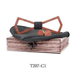 Mahoosive Papion din lemn cu batistă și butonieră T207-C1